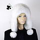 Youth hat made of white voile arctic fox fur and genuine leather, Caps, Ekaterinburg,  Фото №1