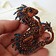 Brooch dragon "Maya". Brooch beads. Embroidered dragon. Copper dragon. Brooches. master Alena Litvin. My Livemaster. Фото №4