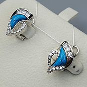 Украшения handmade. Livemaster - original item Silver earrings with natural turquoise 11h7mm. Handmade.