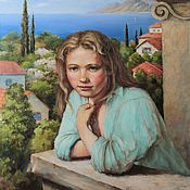 Картины и панно handmade. Livemaster - original item the girl on the balcony. oil on canvas. Handmade.