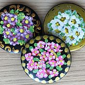 Украшения handmade. Livemaster - original item Set of brooches flowers art painting 3 pieces with a diameter of 56 mm. Handmade.