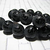 Материалы для творчества handmade. Livemaster - original item Black agate with mantras 14 mm. Handmade.