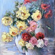 Картины и панно handmade. Livemaster - original item Oil painting Bouquets of roses and poppies impressionism. Handmade.