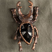 Украшения handmade. Livemaster - original item Copper brooch Beetle Deer obsidian No. №2.. Handmade.