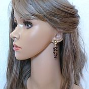 Beaded pousset earrings Fluffy brown 083
