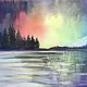 Watercolor painting landscape with Northern lights 'Presentation' »270h390 mm, Pictures, Volgograd,  Фото №1