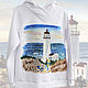 Sweatshirt sweatshirt hoodie Family with a couple, lighthouse and sea hand painted, Jumpers, St. Petersburg,  Фото №1