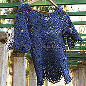 Одежда handmade. Livemaster - original item Openwork cotton blouse Dark blue. Handmade.