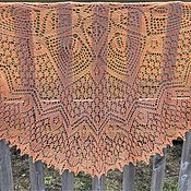 Shawls: Red knitted shawl made of mohair