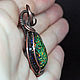 Copper pendant with green opals. Drop. Laboratory opals in resin. Pendants. Mosaic Opal (mosaicopal). My Livemaster. Фото №5