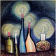 A series of paintings on silk depicting bottles. 
Than that they still look at us...