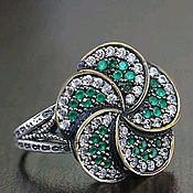 Украшения handmade. Livemaster - original item Chic ring made of 925 sterling silver with green tourmaline and zircons. Handmade.