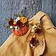 Брошь с тыквой и цветами из полимерной глины. Брошь-булавка. Studio Flower Jewelry (studioflowernn). Ярмарка Мастеров.  Фото №5