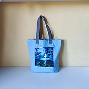 Сумки и аксессуары handmade. Livemaster - original item Blue Beach Bag Shopper Forest Motif Ballerina Shoulder Bag Tote. Handmade.