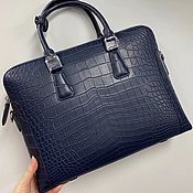 Сумки и аксессуары handmade. Livemaster - original item Men`s briefcase bag made of crocodile leather, in dark blue color. Handmade.