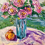 Картины и панно handmade. Livemaster - original item Oil painting with rose flowers and fruits 