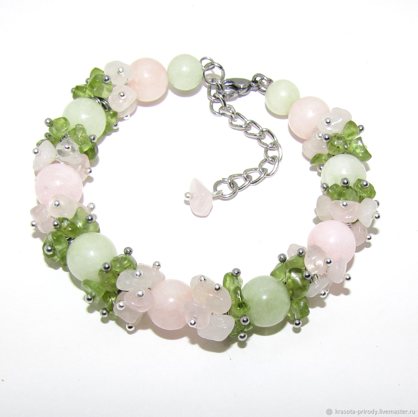 Bracelet stones pink and green 'Apples', Bead bracelet, Moscow,  Фото №1