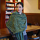 Gossamer 'Beautiful green' wild silk / ekoprint Indigo, Wraps, Moscow,  Фото №1