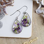 Украшения handmade. Livemaster - original item Resin earrings with real flowers. Purple earrings. Handmade.