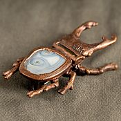 Украшения handmade. Livemaster - original item Copper brooch Beetle Deer agate and carnelian.. Handmade.