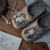 Валяные детские тапочки (обувь для дома) "Панды"