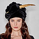 Black velevt turban hat hijab with feather, Caps, Moscow,  Фото №1