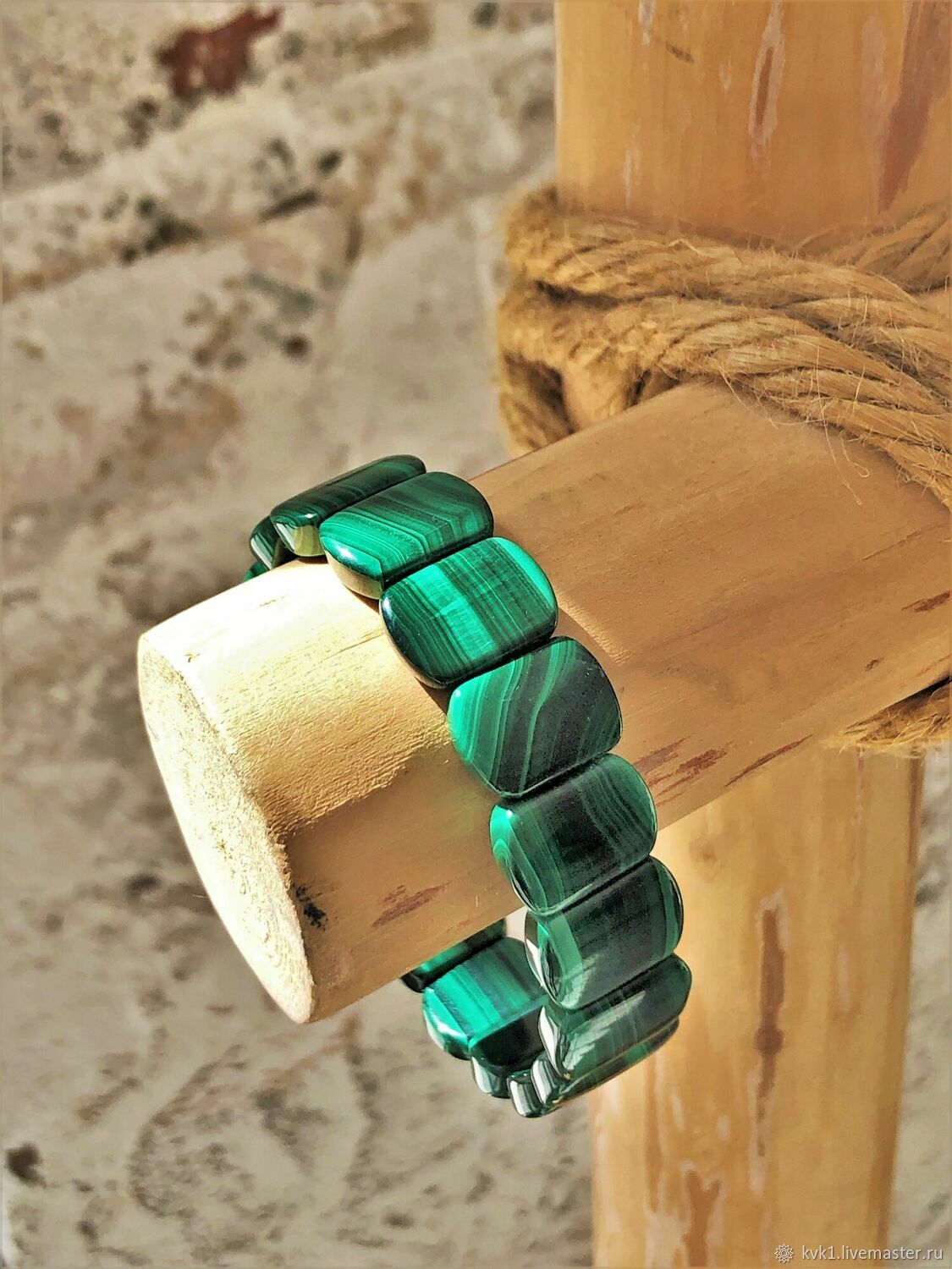 Зеленый браслет из натурального малахита (Конго), Браслет из бусин, Москва,  Фото №1
