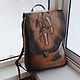 Women's leather backpack with engraving and painting for Christina))). Classic Bag. Innela- авторские кожаные сумки на заказ.. My Livemaster. Фото №4