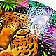 Круглая картина на стену "Леопард в тропическом лесу" 40 см. Тарелки декоративные. Декоративные тарелки Тани Шест. Ярмарка Мастеров.  Фото №4