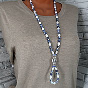 Работы для детей, handmade. Livemaster - original item Long beads (sautoir) made of agate and mother of pearl. Handmade.