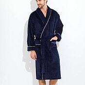 Мужская одежда handmade. Livemaster - original item Velour-terry dressing gown with edging blue. Handmade.