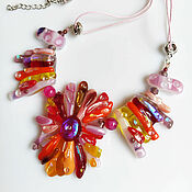 Украшения handmade. Livemaster - original item Necklace: art glass Pink dawn, fusing costume jewelry. Handmade.
