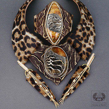 Украшения ручной работы. Ярмарка Мастеров - ручная работа "Терра инкогнита" колье, браслет, серьги из меха с аммонитом. Handmade.