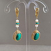 Украшения handmade. Livemaster - original item Long earrings with turquoise and pearls, blue Byzantine earrings. Handmade.