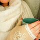 Митенки вязаные бежевые  с вышивкой белые цветы золото, Митенки, Рыбинск,  Фото №1