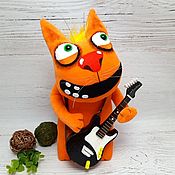 Куклы и игрушки handmade. Livemaster - original item Soft toy plush red cat with rock star guitar. Handmade.