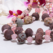"Цветочек" длинные бусы, с из агата, розового кварца и муранских бусин
