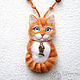Brooch pendant Cat made of wool orange cat, Cat portrait kitten, Brooches, Sochi,  Фото №1