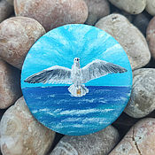 Украшения handmade. Livemaster - original item Brooch Seagull in flight. Miniature painting on canvas. Seascape. Handmade.