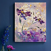 Картины и панно handmade. Livemaster - original item Paintings with textured irises. Purple volumetric iris in the picture.. Handmade.