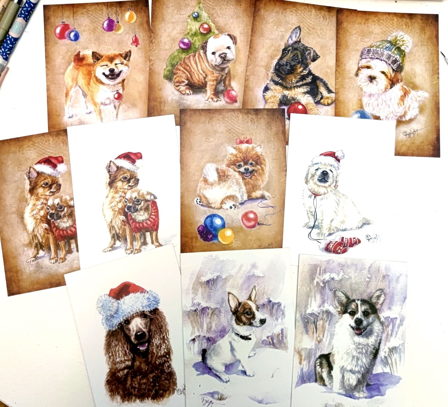 3 шт открытка с Новым Годом мопс собака