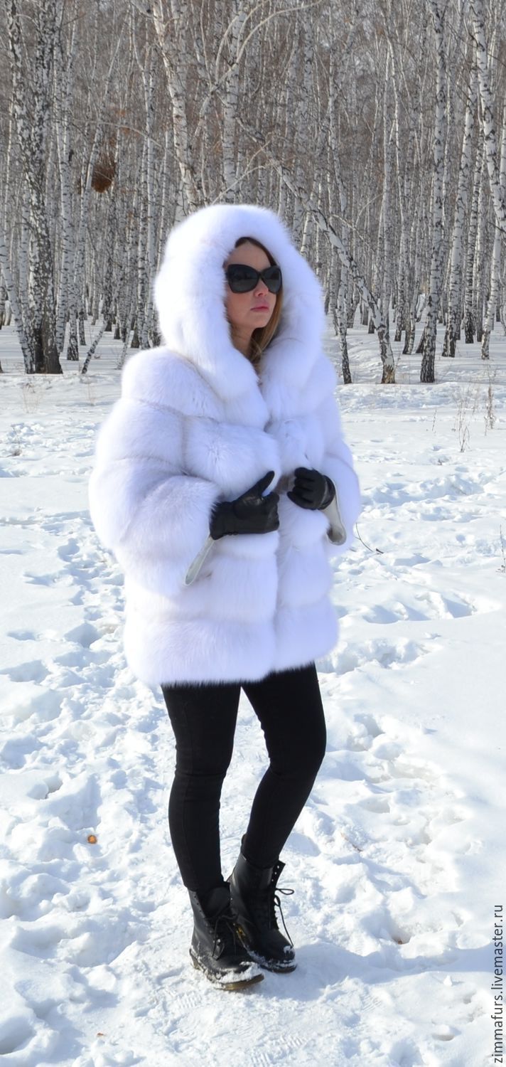 Fur coat white Fox hooded – купить на Ярмарке Мастеров – C99VBCOM | Fur ...