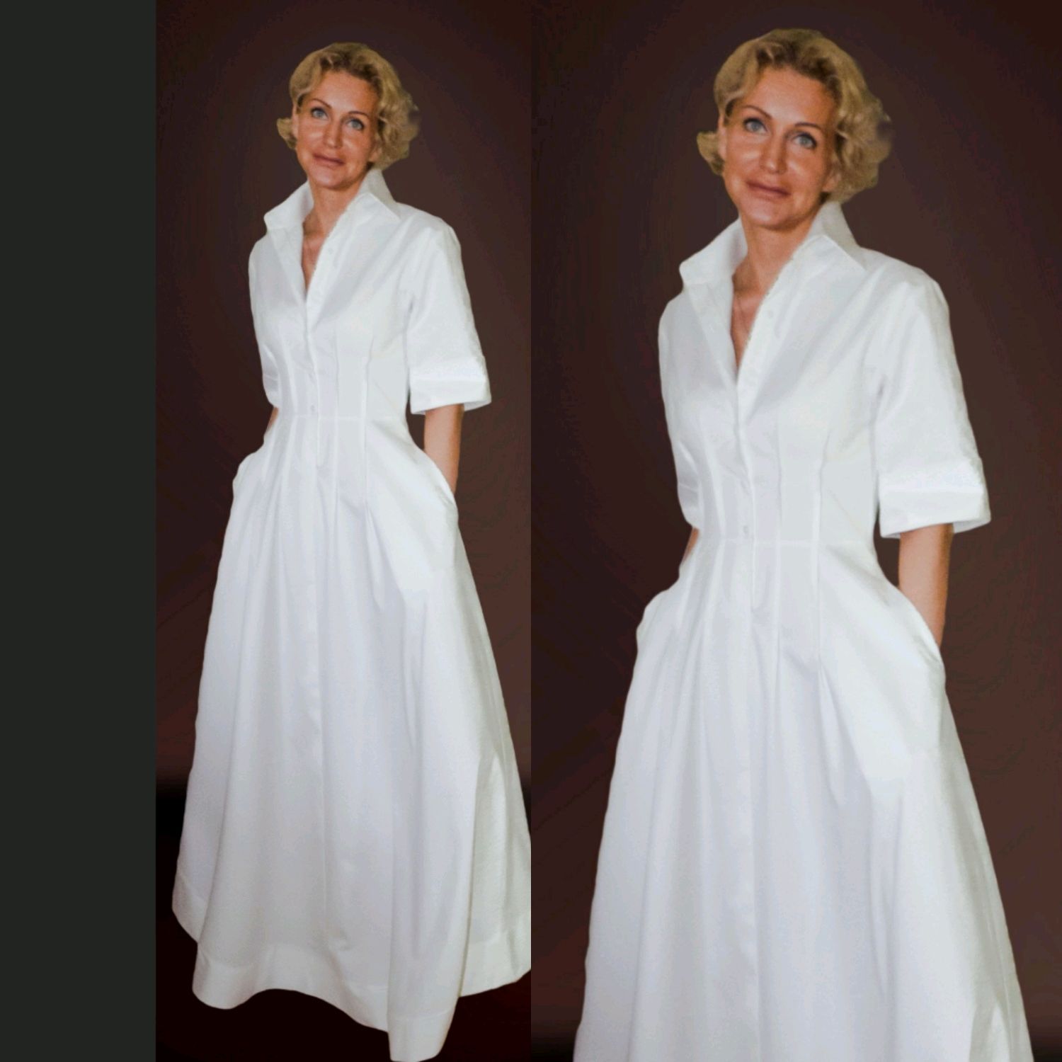 White cotton shirt dress with a full skirt 'White Dress, Dresses, Moscow,  Фото №1