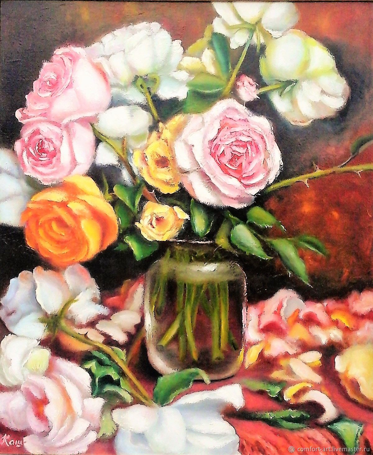 Oil painting with roses Pink holiday, Pictures, Kamenka,  Фото №1