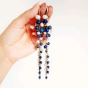 Украшения handmade. Livemaster - original item Long earrings with lapis lazuli and pearls " Admiration". Handmade.