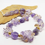 Работы для детей, handmade. Livemaster - original item Lavender garden beads 43 cm (amethyst, citrine, amethyst). Handmade.