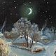 Картина зима, холст, масло, 40х50 см. Вечера на хуторе близ Диканьки. Картины. 'Живая палитра' Ольги Тикуновой. Интернет-магазин Ярмарка Мастеров.  Фото №2