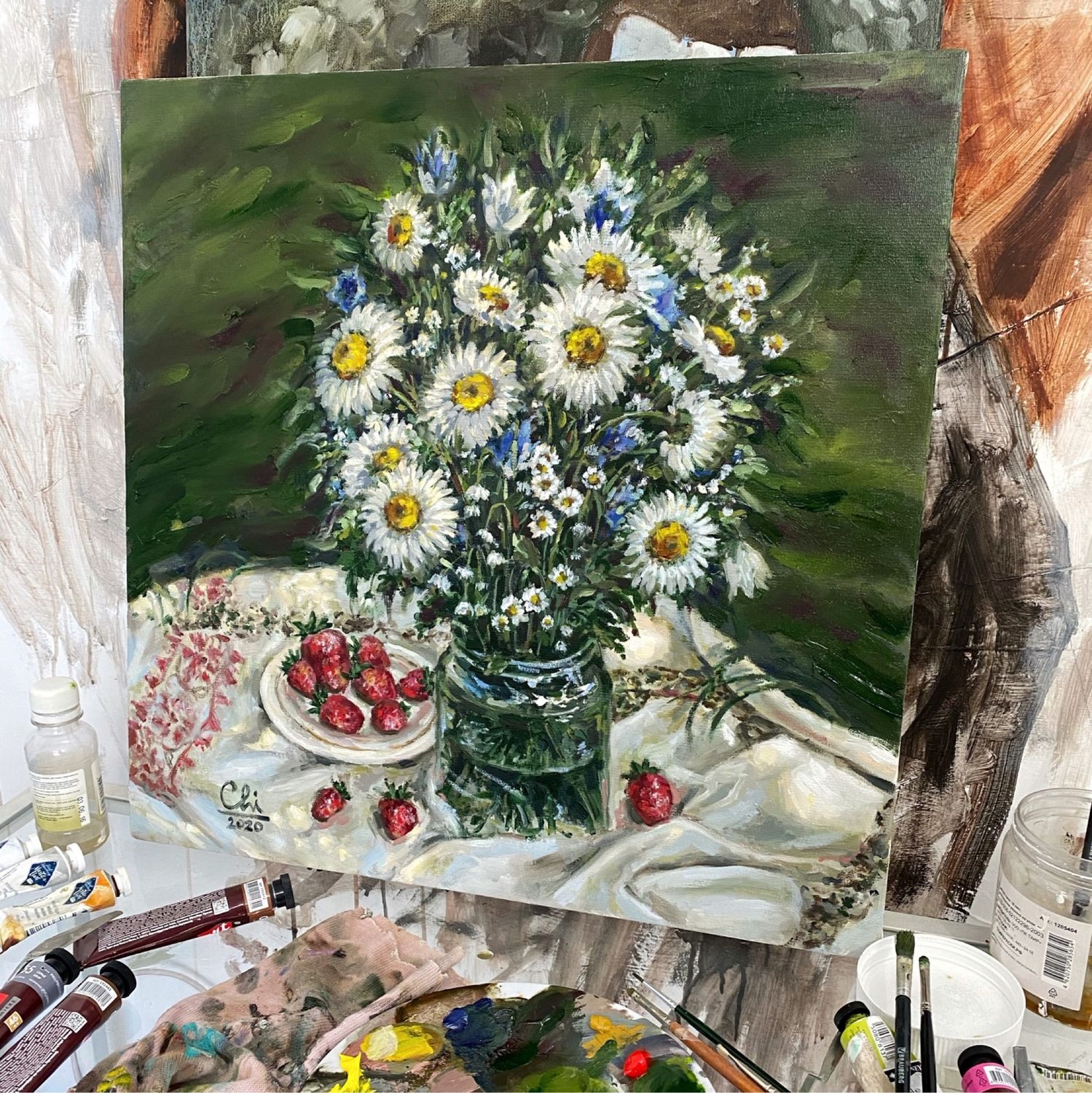 Картина маслом «Натюрморт с ромашками» 50х50 в интернет-магазине ...
