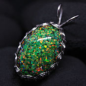 Украшения handmade. Livemaster - original item Green Opals Dragon Egg Pendant. Laboratory opals in se. resin. Handmade.
