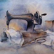 Картины и панно handmade. Livemaster - original item Painting with watercolors, Sewing, still life (gray white brown). Handmade.